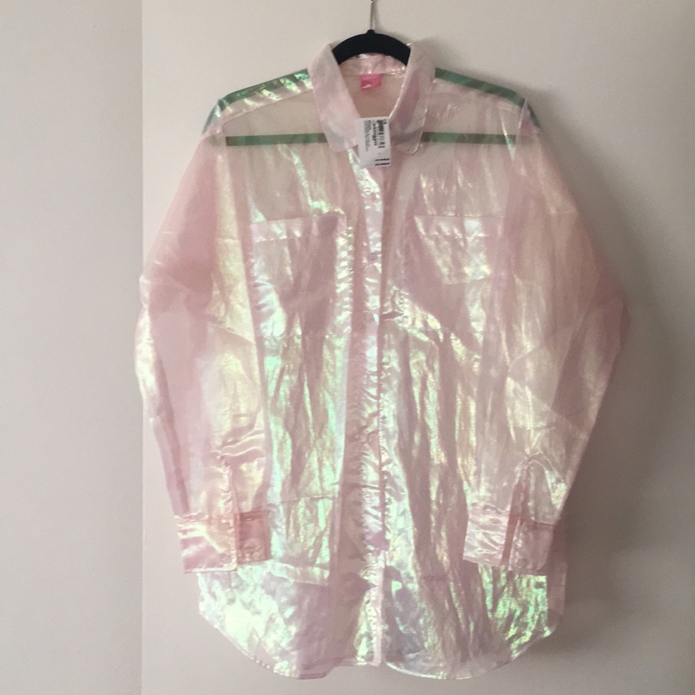 Oversized women’s button-down shirt.